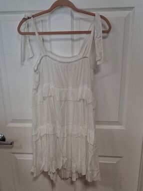 White Tiered Mini Dress with Tie Straps